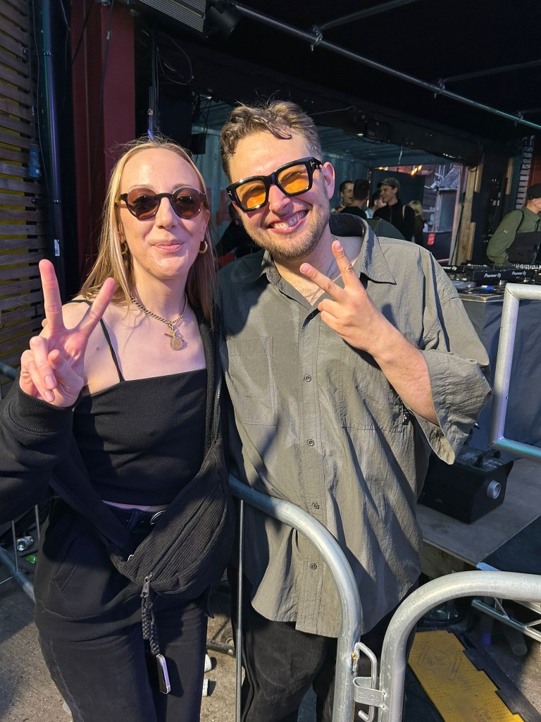 A picture of Rachael meeting her favourite DJ Malugi